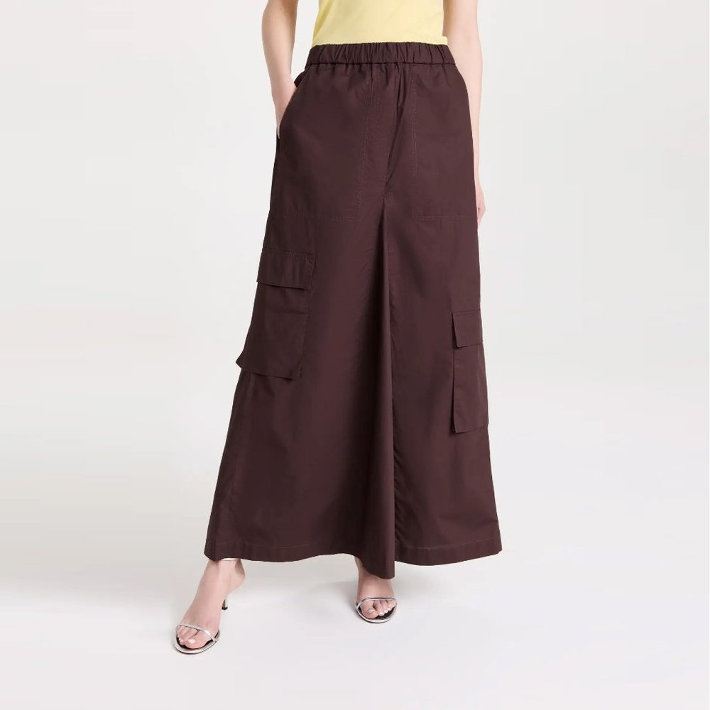 Tibi Vintage Cotton Pull On Cargo Godet Skirt in Brown, size 0